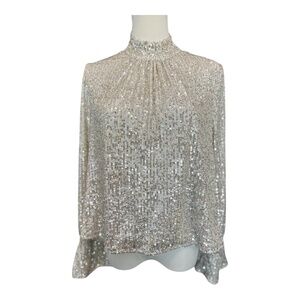 🆕 ✨ NWT 1.STATE Midnight Garden Sequin Bell Sleeve Blouse | Women’s Sz L